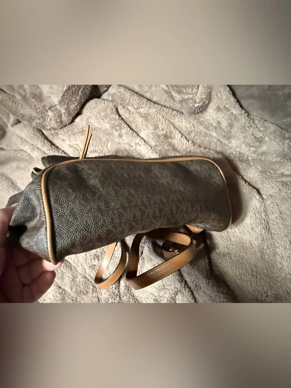 Michael Kors Dark Brown Signature Logo Backpack with Gold Hardware